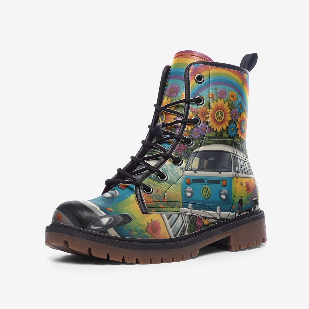 Emerald Blossoms - Rainbow On The Way Casual Leather Lightweight Boots For Hippies