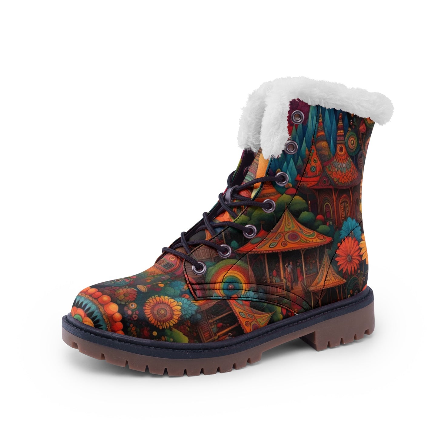 Emerald Blossoms - Psychedelic Castle & Floral Chukka Boots, Colorful Hippie Vibes