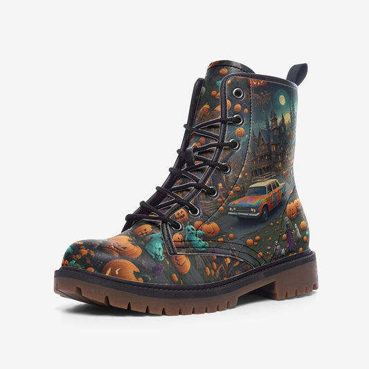 Emerald Blossoms - Hippie Leather Boots For Halloween