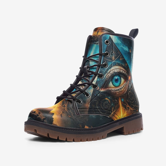 Emerald Blossoms - Eye of the Pyramid Vegan Leather Boots, Mystical Hippie Style