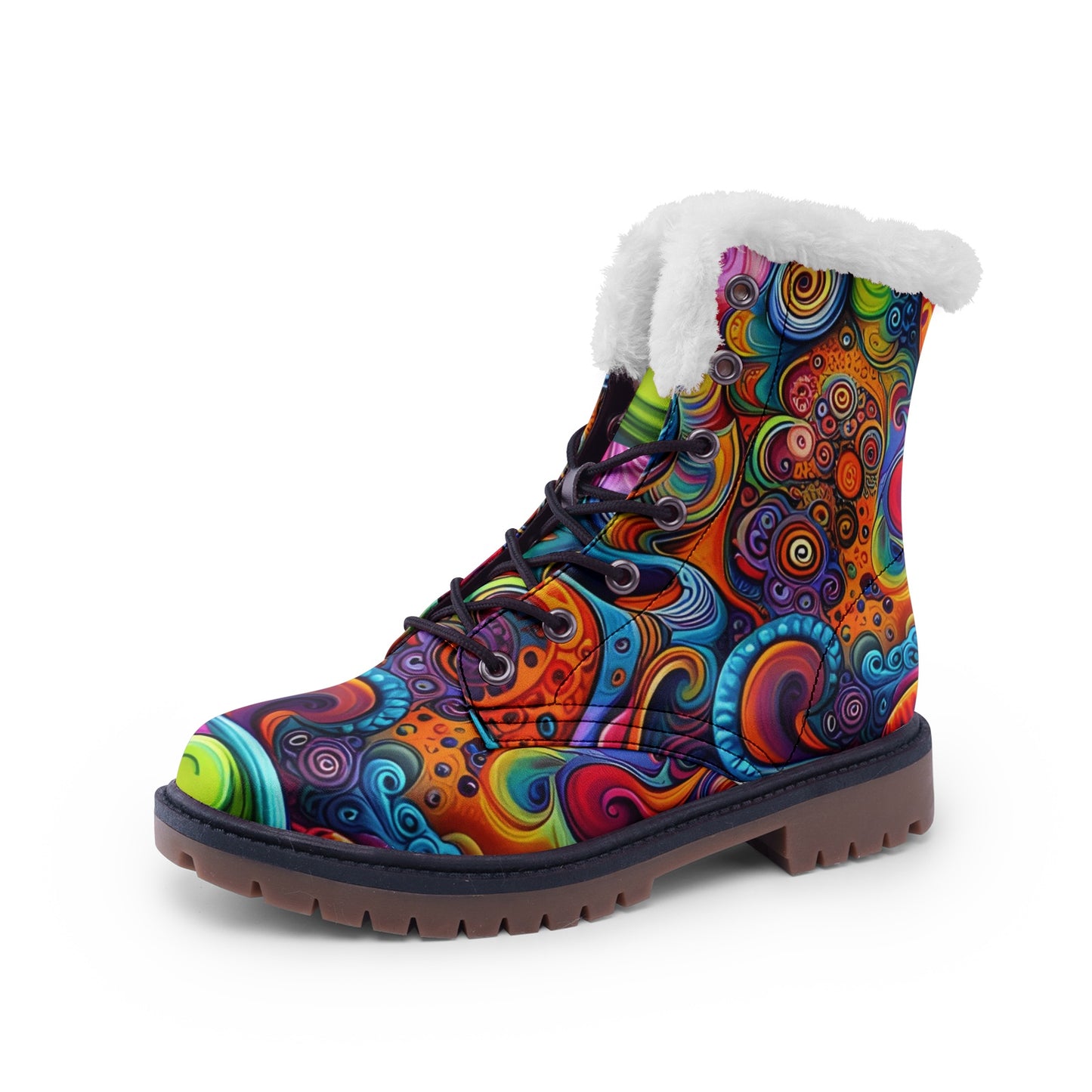 Emerald Blossoms - Hippie Colors & Psychedelic Art Faux Fur Leather Boots