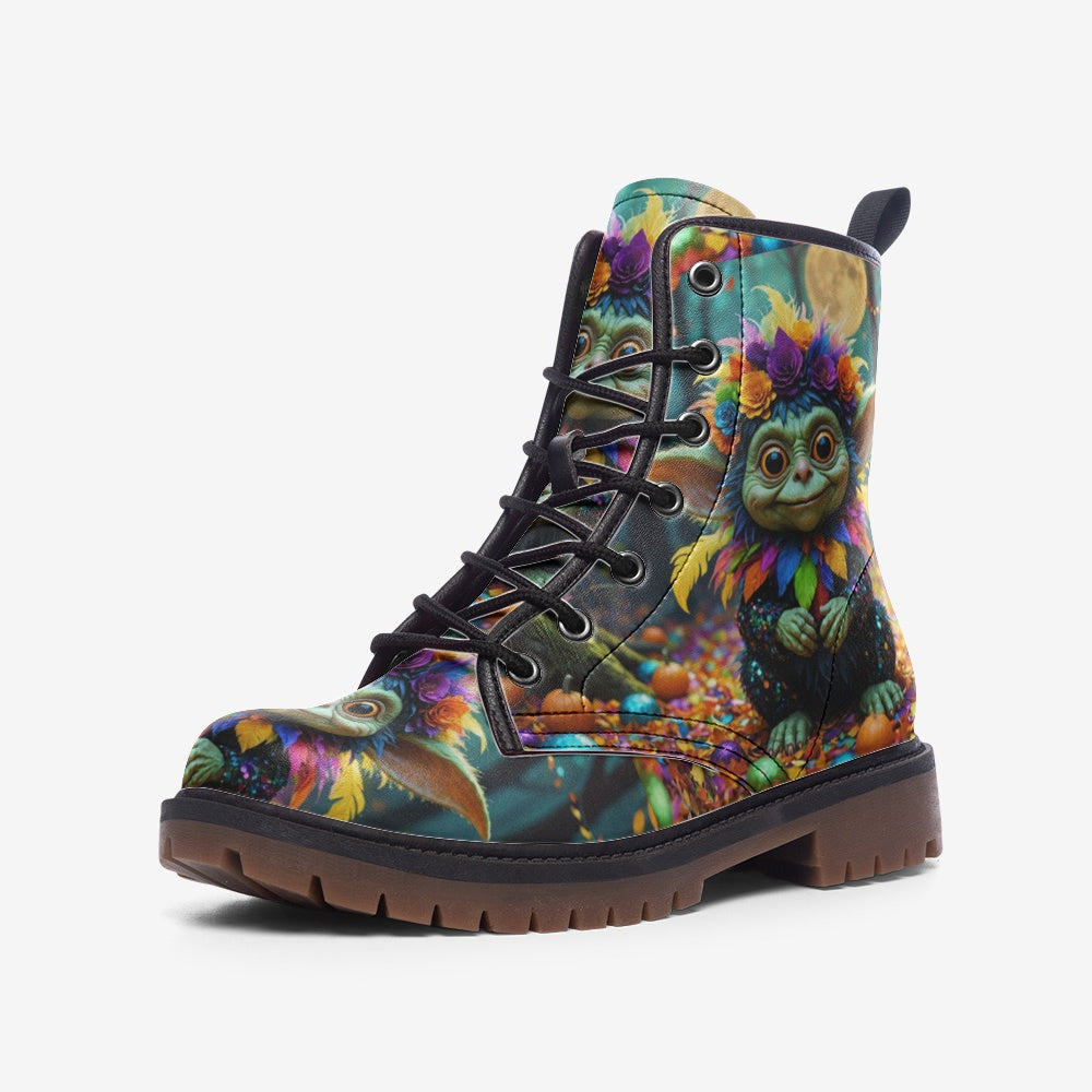 Emerald Blossoms - Colorful Forest Dwarf Leather Boots For Hippie Halloween