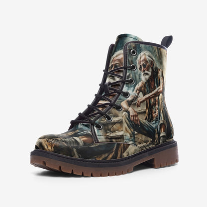 Emerald Blossoms - Hippie Man Vegan Leather Combat Boots