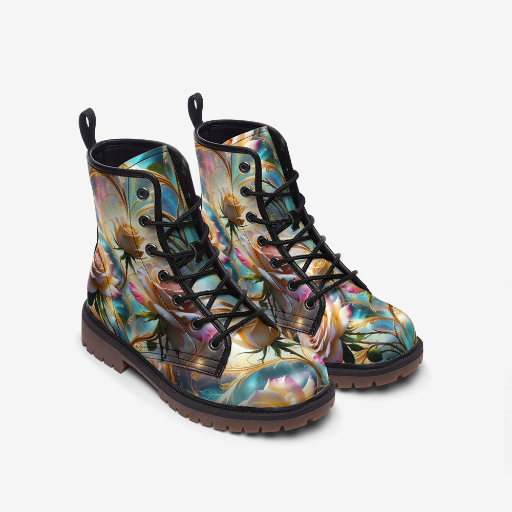 Emerald Blossoms - Galaxy Rose Vegan Leather Boots For Hippies