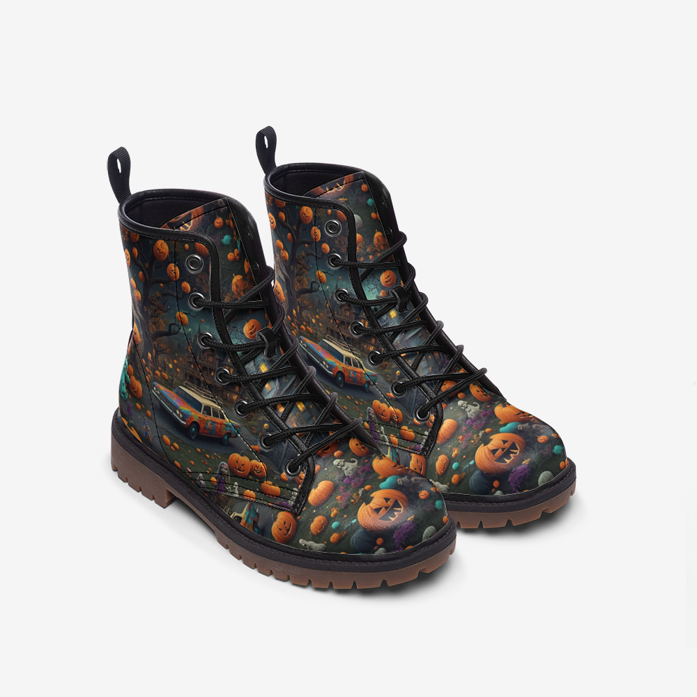 Emerald Blossoms - Hippie Leather Boots For Halloween