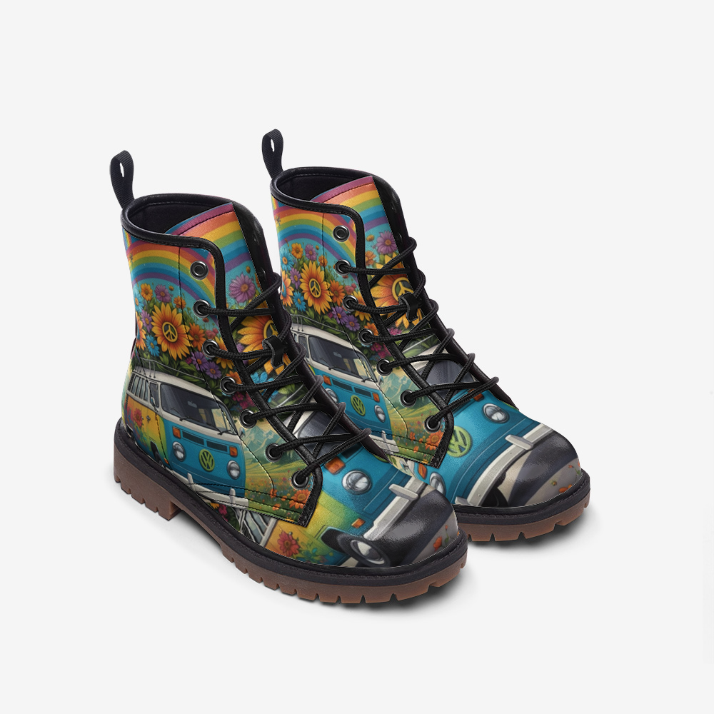 Emerald Blossoms - Rainbow On The Way Casual Leather Lightweight Boots For Hippies