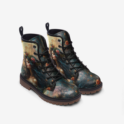 Emerald Blossoms - Moonlit Maiden Vegan Leather Boots, Hippie Witchy Style