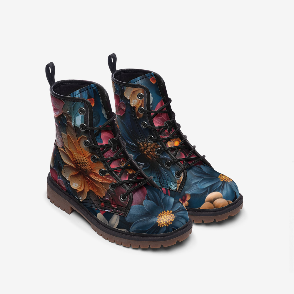 Emerald Blossoms - Big Floral Casual Faux Leather Lightweight Boots | Unique Boots For Hippies