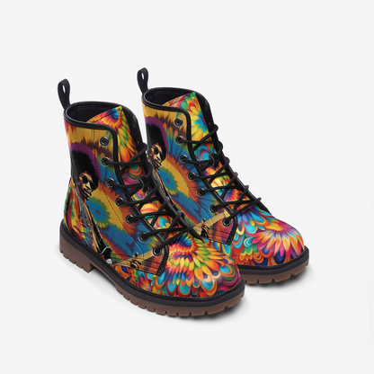 Emerald Blossoms - Hippie Guitarist Vegan Leather Combat Boots