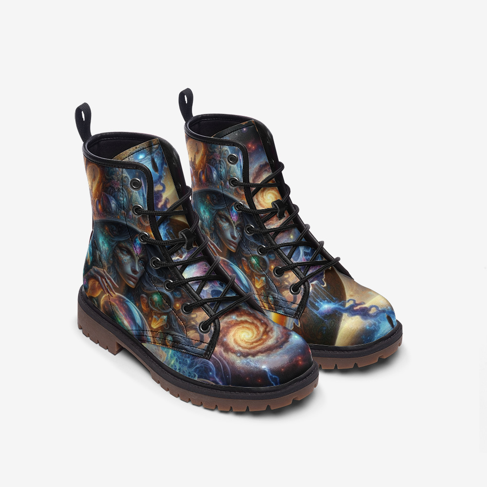 Emerald Blossoms - Galactic Hippie Witch Vegan Leather Boots, Cosmic Boho Style