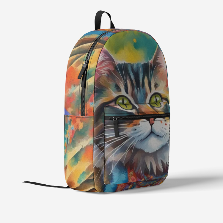 Emerald Blossoms - Cute Watercolor Cat Print On Backpack For Cat Lovers