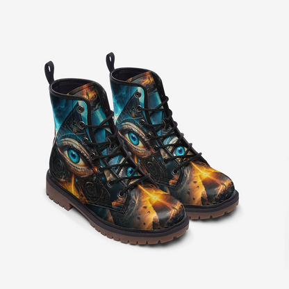 Emerald Blossoms - Eye of the Pyramid Vegan Leather Boots, Mystical Hippie Style