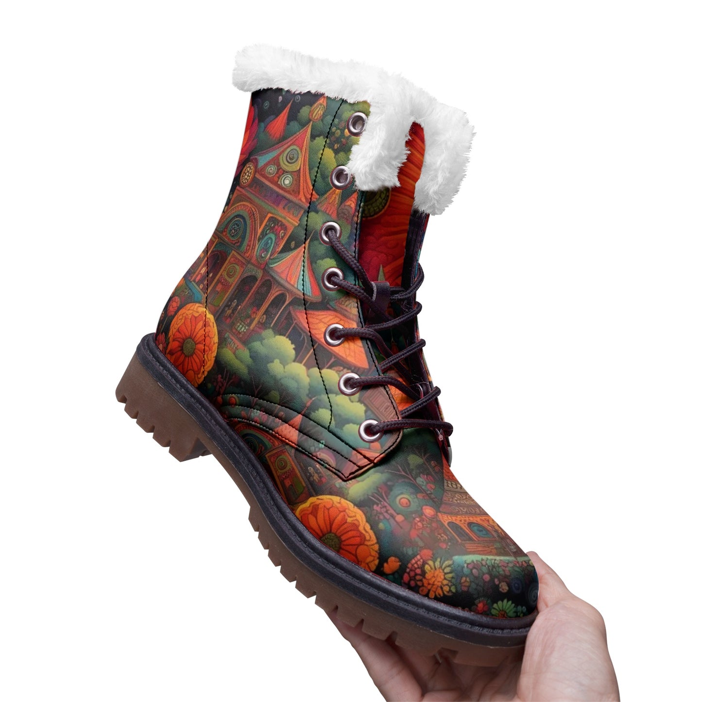 Emerald Blossoms - Psychedelic Castle & Floral Chukka Boots, Colorful Hippie Vibes