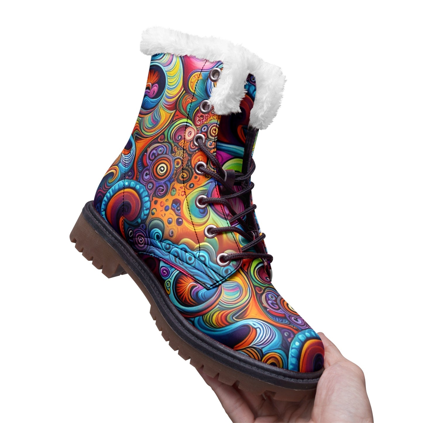 Emerald Blossoms - Hippie Colors & Psychedelic Art Faux Fur Leather Boots