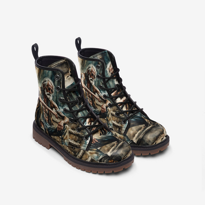 Emerald Blossoms - Hippie Man Vegan Leather Combat Boots