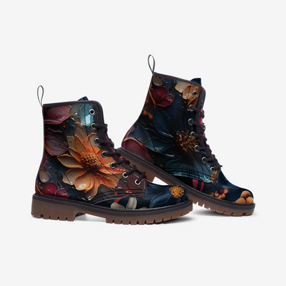 Emerald Blossoms - Big Floral Casual Faux Leather Lightweight Boots | Unique Boots For Hippies