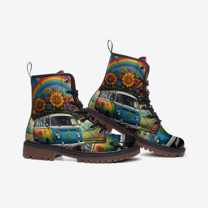 Emerald Blossoms - Rainbow On The Way Casual Leather Lightweight Boots For Hippies