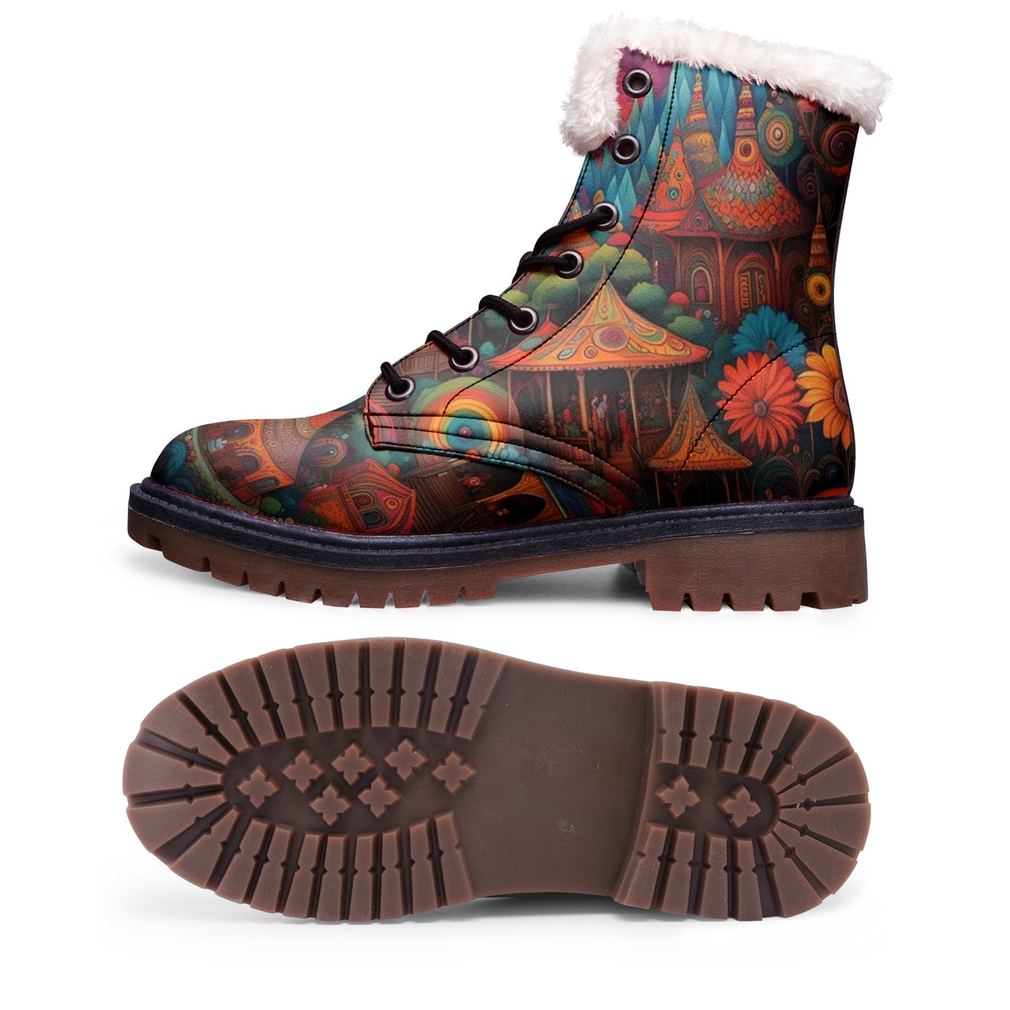 Emerald Blossoms - Psychedelic Castle & Floral Chukka Boots, Colorful Hippie Vibes