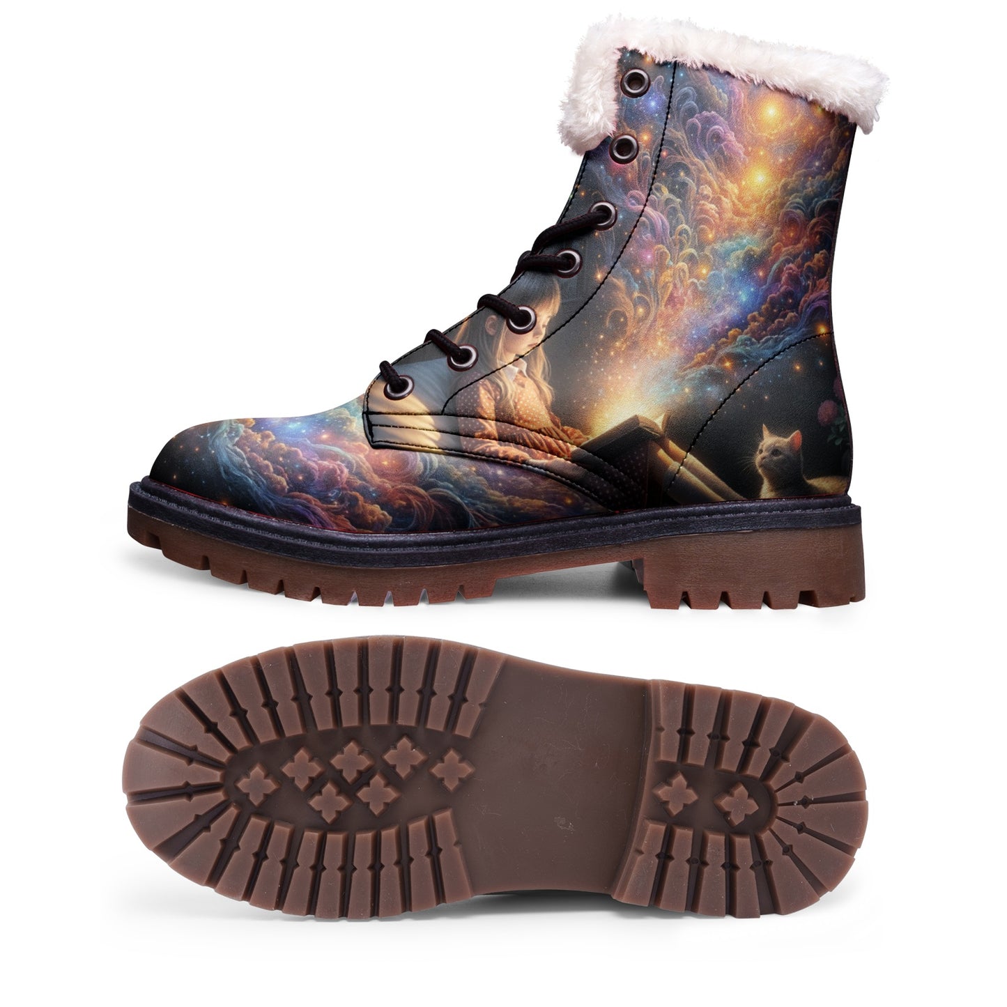 Emerald Blossoms - Galaxy Beauty Faux Fur Leather Boots For Color-Loving Dreamers