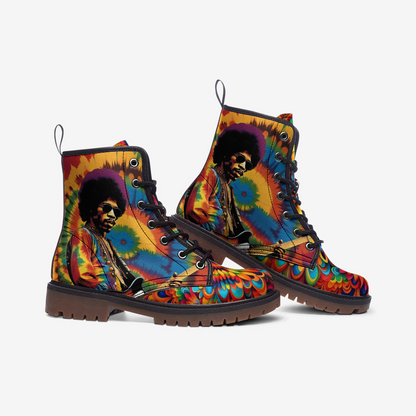 Emerald Blossoms - Hippie Guitarist Vegan Leather Combat Boots