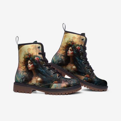 Emerald Blossoms - Moonlit Maiden Vegan Leather Boots, Hippie Witchy Style