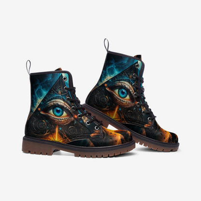 Emerald Blossoms - Eye of the Pyramid Vegan Leather Boots, Mystical Hippie Style