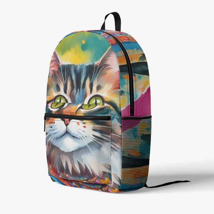 Emerald Blossoms - Cute Watercolor Cat Print On Backpack For Cat Lovers