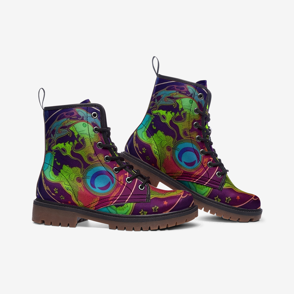 Emerald Blossoms - Psychedelic, Trippy Milky Way Casual Leather Lightweight Boots