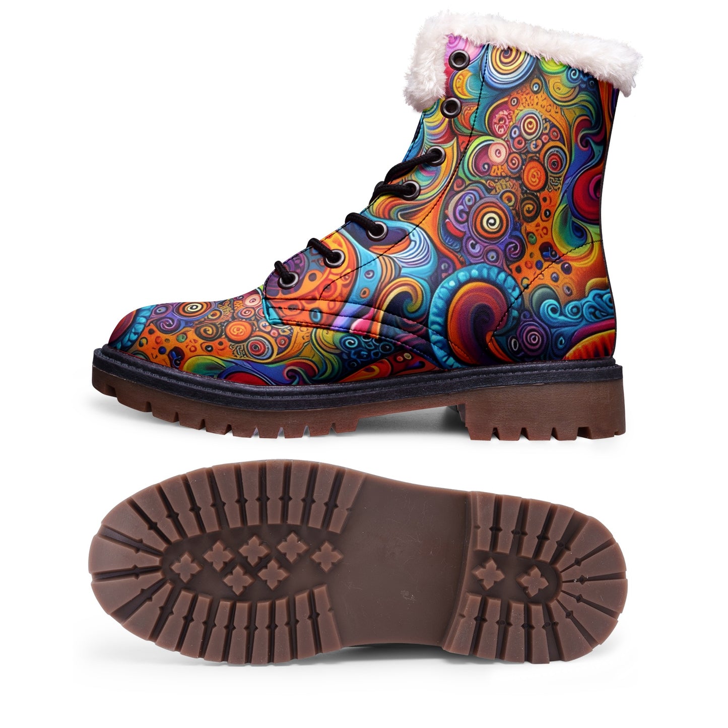 Emerald Blossoms - Hippie Colors & Psychedelic Art Faux Fur Leather Boots