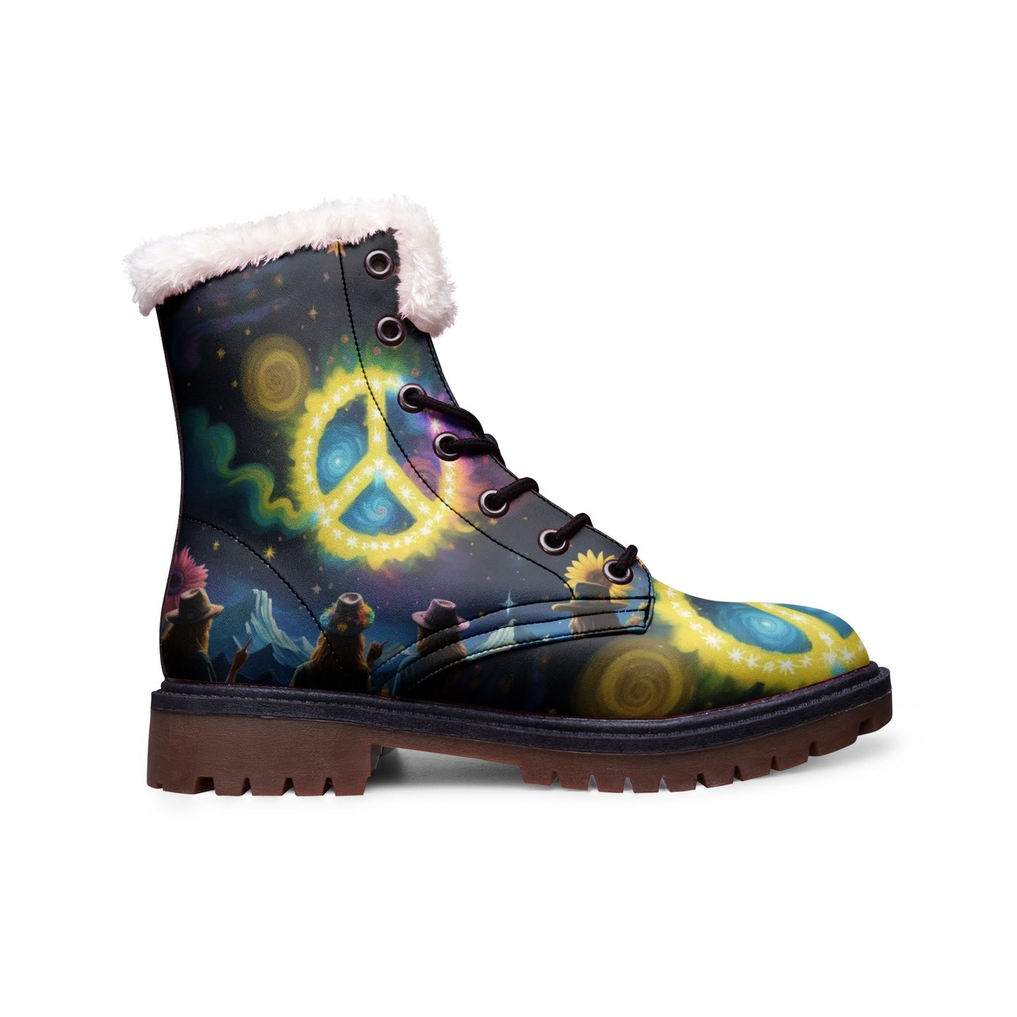 Emerald Blossoms - Hippie Life Faux Fur Leather Boots For the Free-Spirited Souls