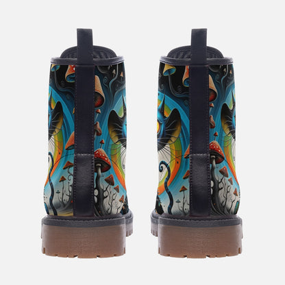 Emerald Blossoms - Hippie Cat & Psychedelic Mushroom Vegan Leather Boots