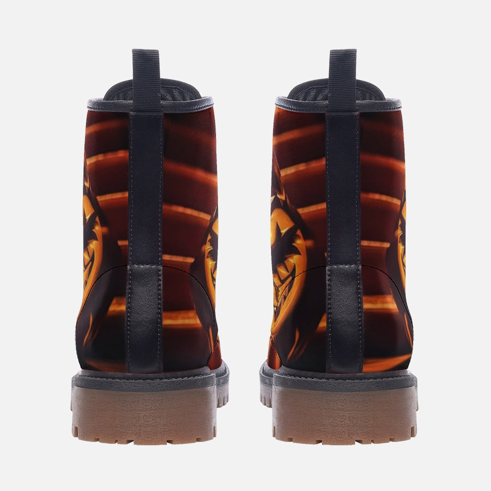 Emerald Blossoms - Cat-O-Lantern Leather Boots For Halloween