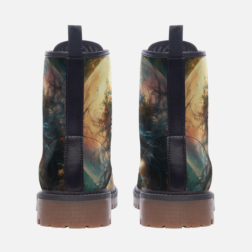 Emerald Blossoms - Moonlit Maiden Vegan Leather Boots, Hippie Witchy Style