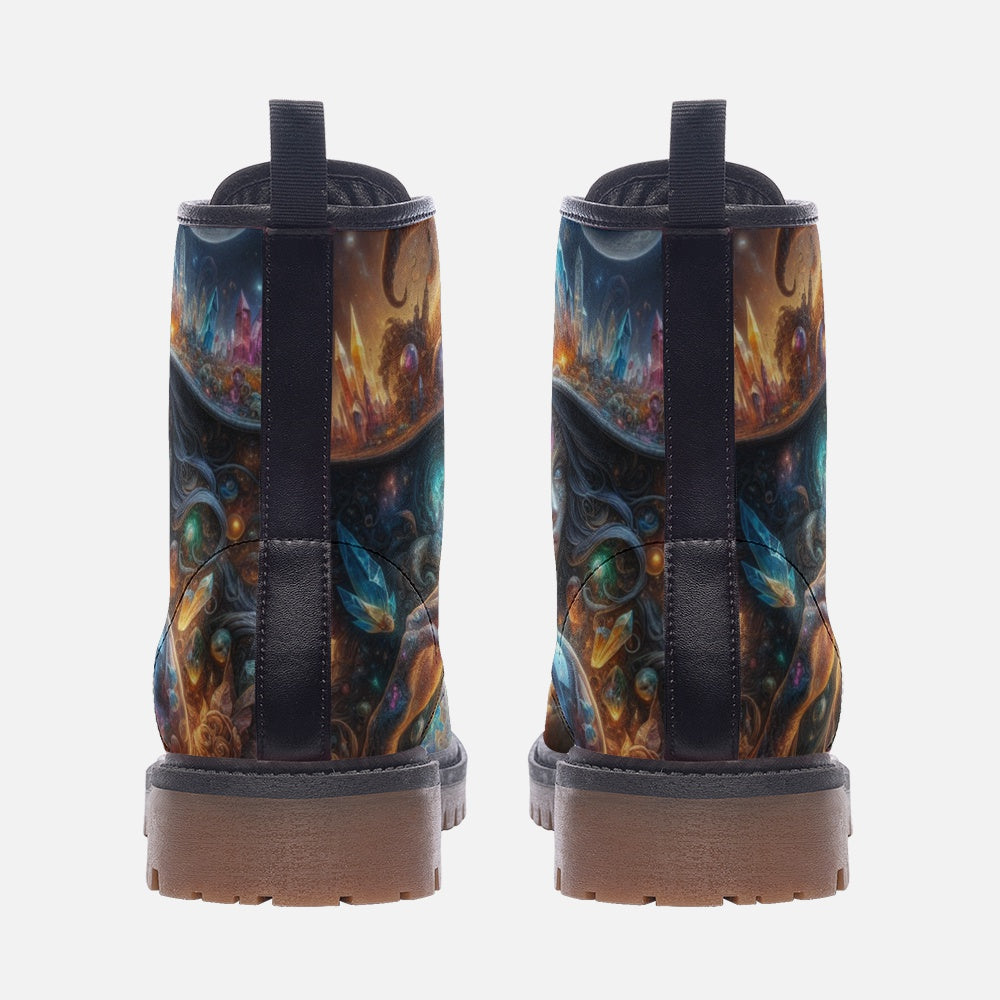 Emerald Blossoms - Galactic Hippie Witch Vegan Leather Boots, Cosmic Boho Style