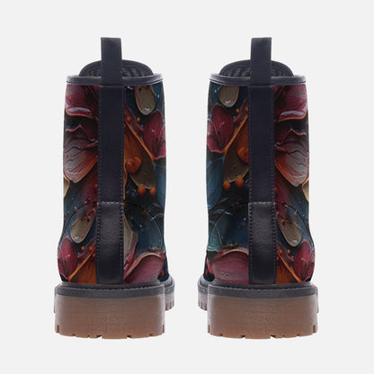 Emerald Blossoms - Big Floral Casual Faux Leather Lightweight Boots | Unique Boots For Hippies