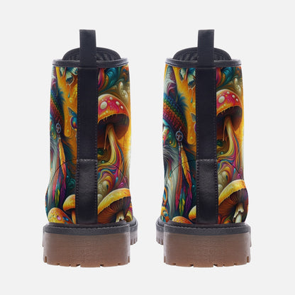 Emerald Blossoms - Hippie Cat & Mushroom Vegan Leather Combat Boots