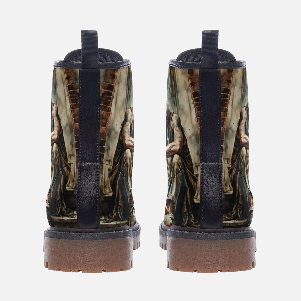 Emerald Blossoms - Hippie Man Vegan Leather Combat Boots