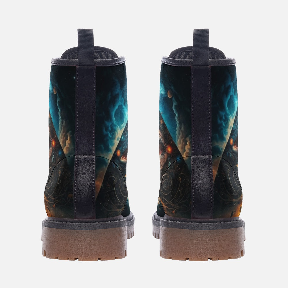 Emerald Blossoms - Eye of the Pyramid Vegan Leather Boots, Mystical Hippie Style