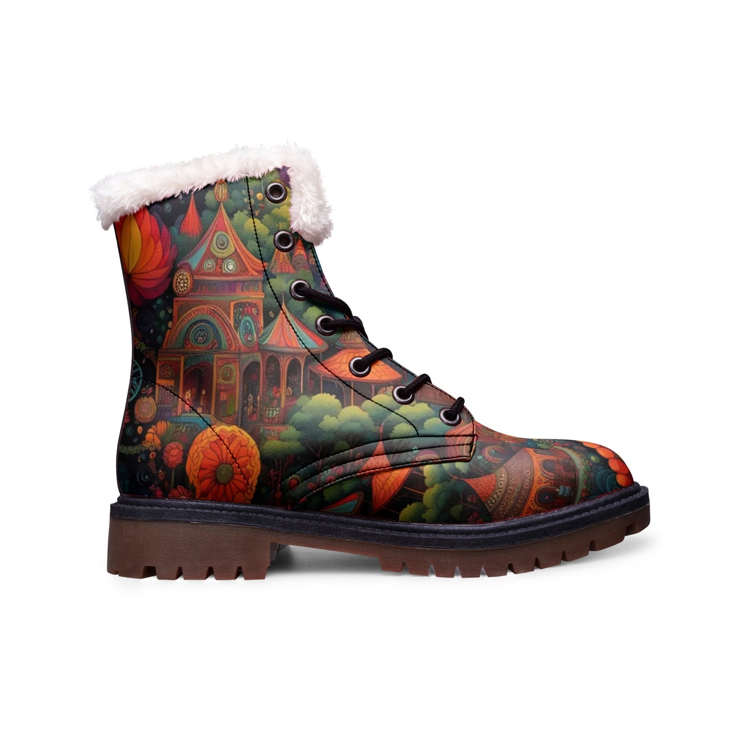 Emerald Blossoms - Psychedelic Castle & Floral Chukka Boots, Colorful Hippie Vibes