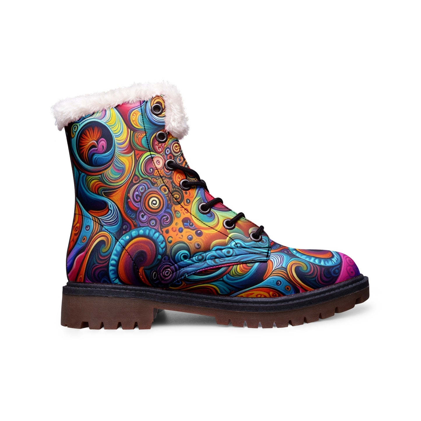 Emerald Blossoms - Hippie Colors & Psychedelic Art Faux Fur Leather Boots