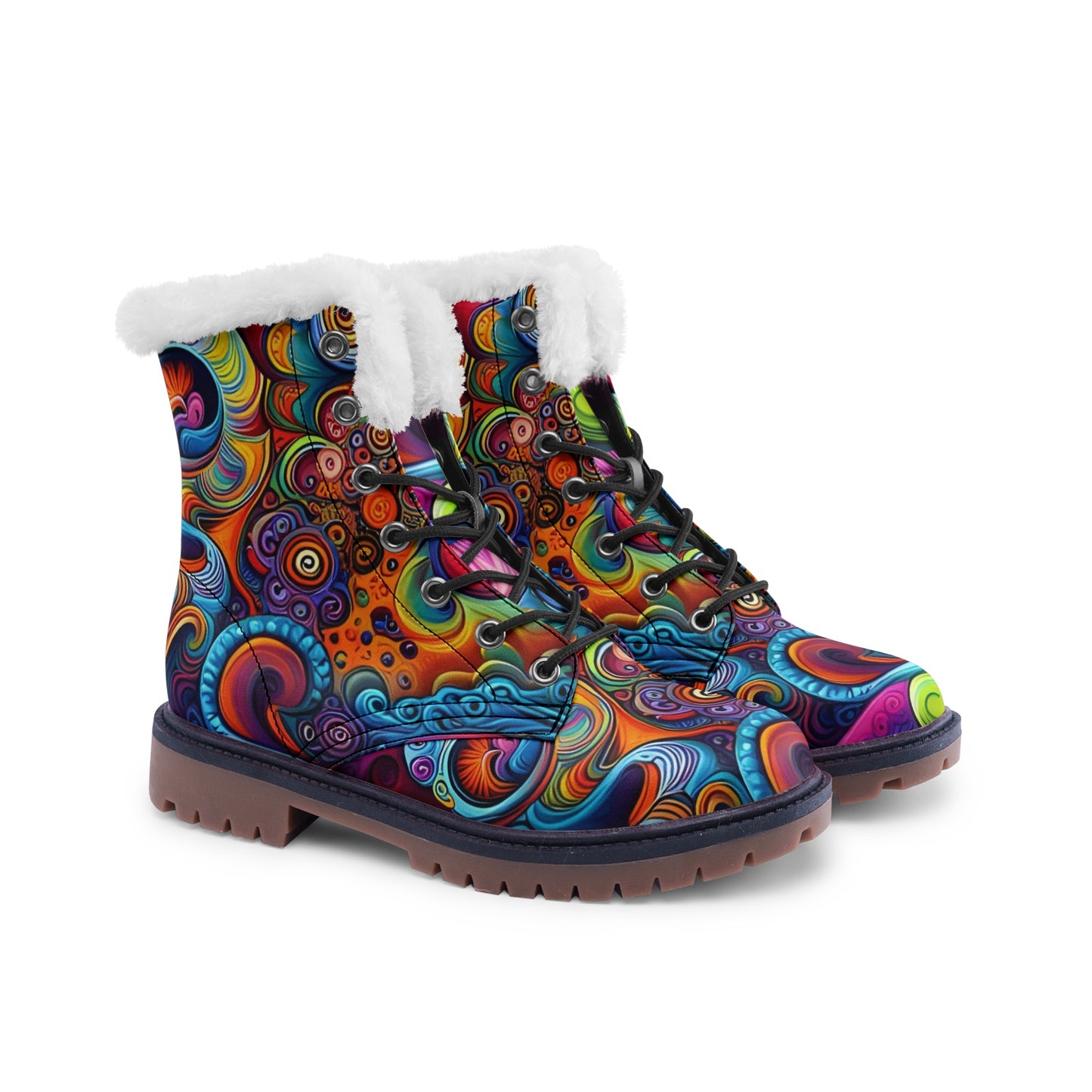 Emerald Blossoms - Hippie Colors & Psychedelic Art Faux Fur Leather Boots