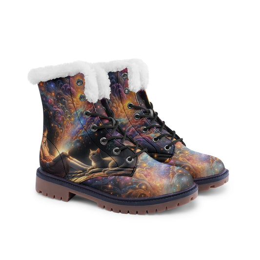 Emerald Blossoms - Galaxy Beauty Faux Fur Leather Boots For Color-Loving Dreamers