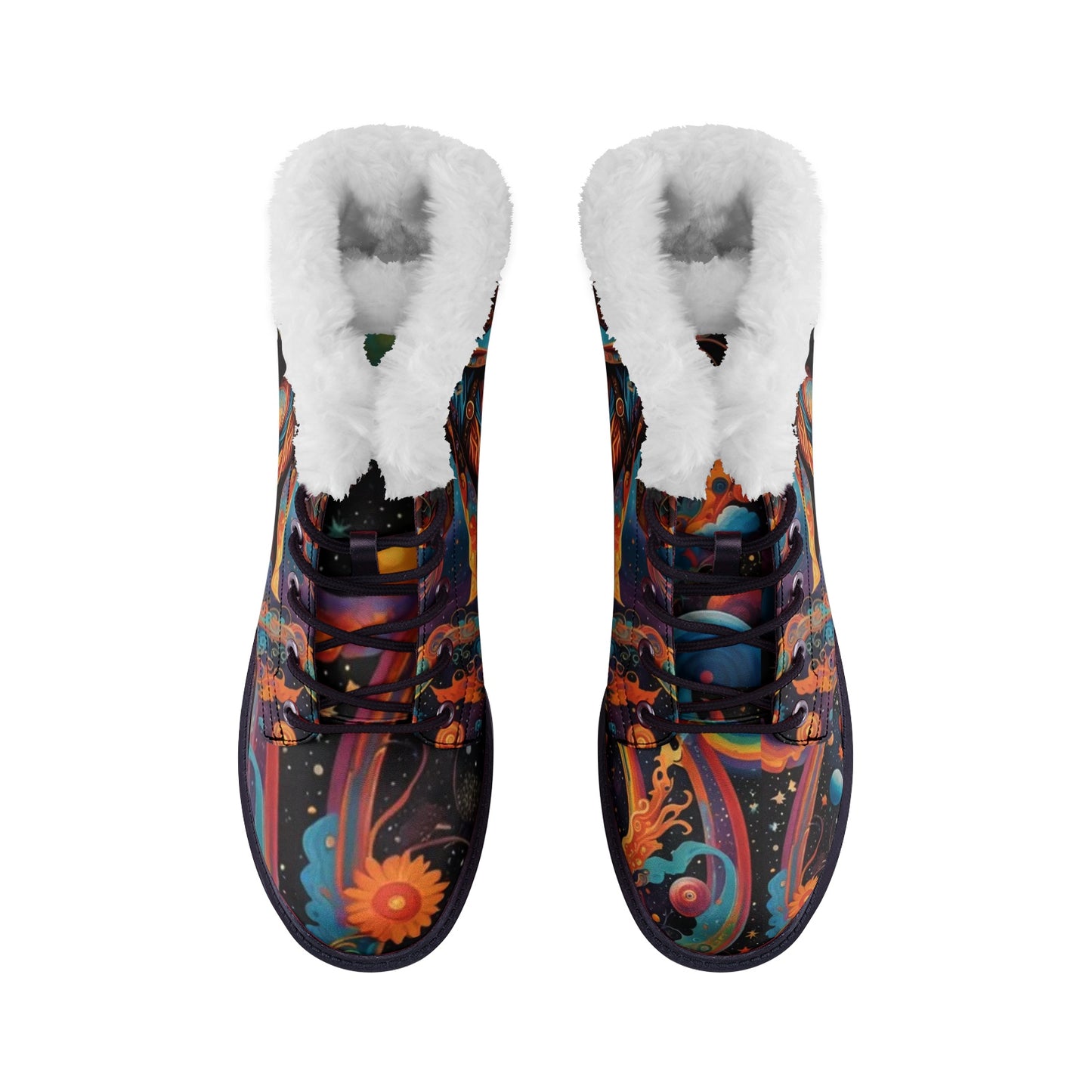 Emerald Blossoms - Hippie Flying Man Faux Fur Leather Boots