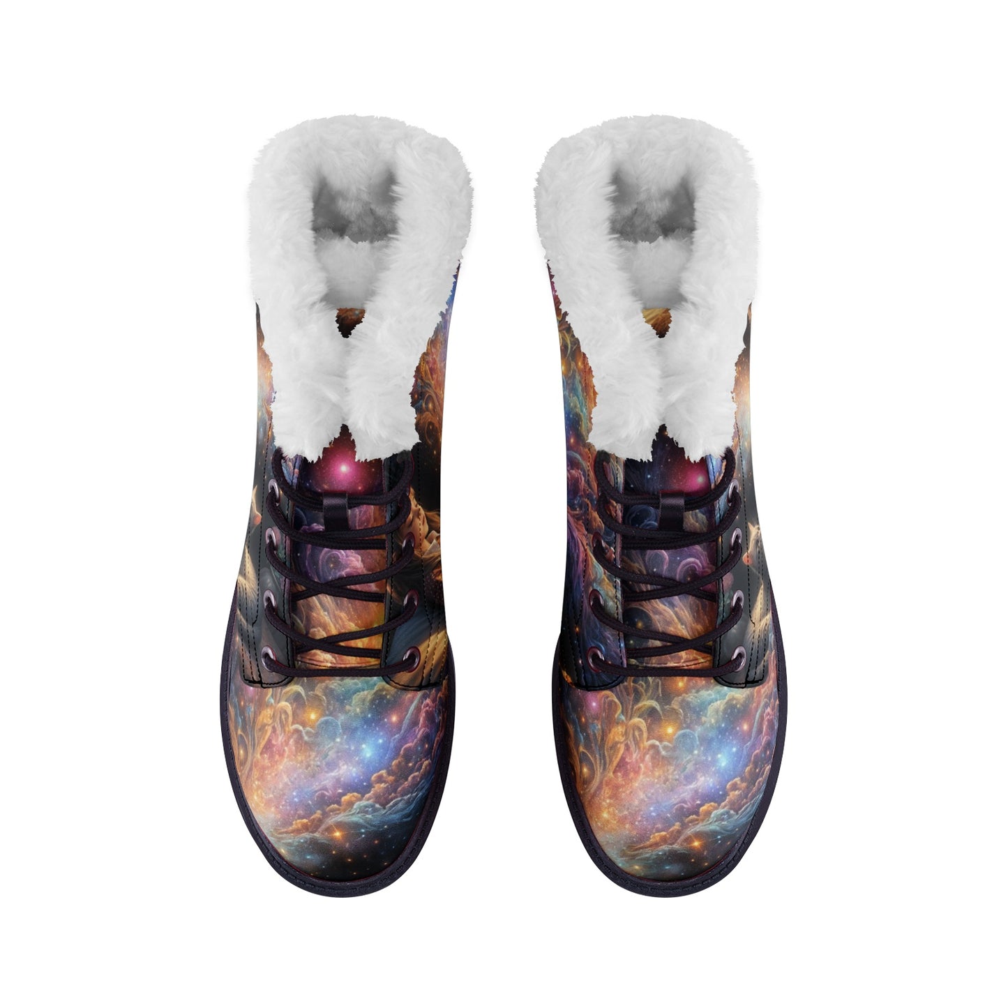 Emerald Blossoms - Galaxy Beauty Faux Fur Leather Boots For Color-Loving Dreamers