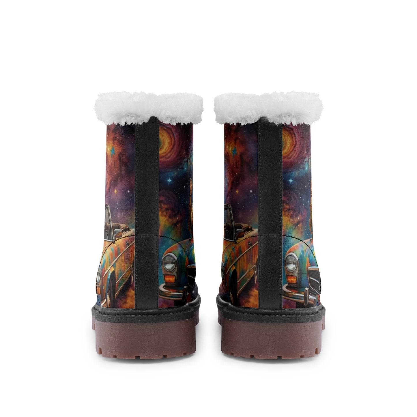 Emerald Blossoms - Hippie Elderly Couple Joyfully Faux Fur Leather Boots, Style For Hippie