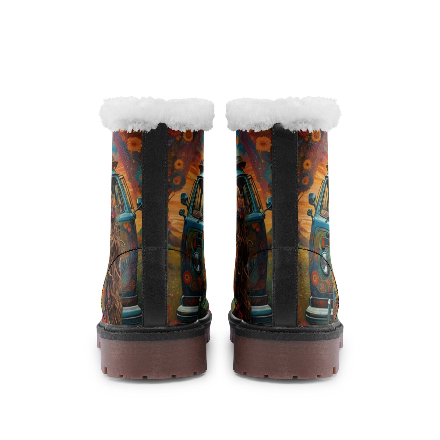 Emerald Blossoms - Hippie Love Faux Fur Leather Boots – Colors of Love and Freedom