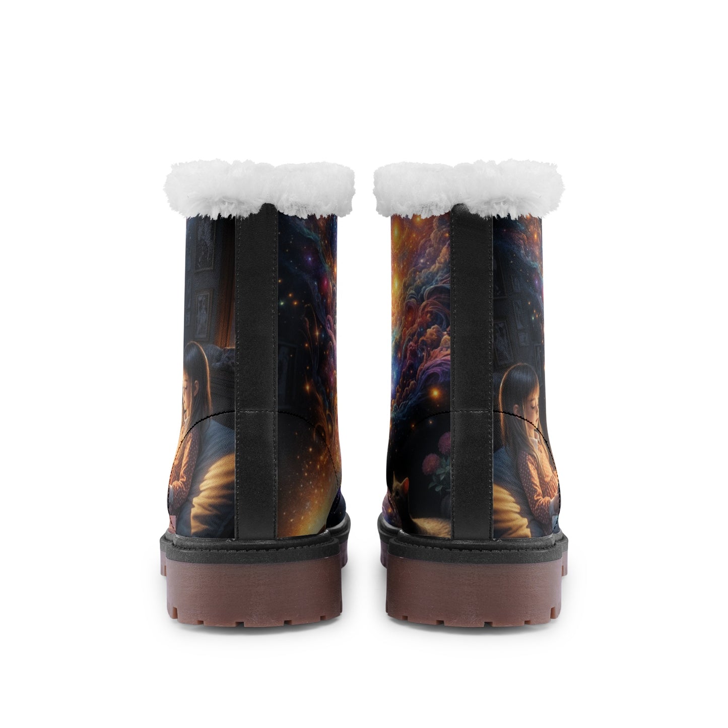 Emerald Blossoms - Galaxy Beauty Faux Fur Leather Boots For Color-Loving Dreamers