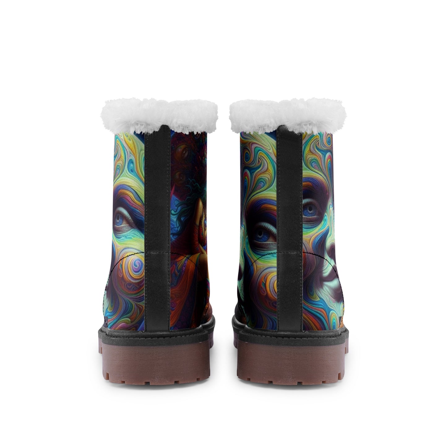 Emerald Blossoms - Smiling Moon Boho Faux Fur Leather Boots, Unique Bohemian Style Footwear