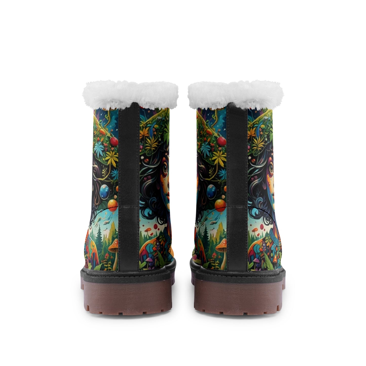 Emerald Blossoms - Forest Girl & Magic Mushrooms Faux Fur Leather Boots – Nature-Loving Hippie Style