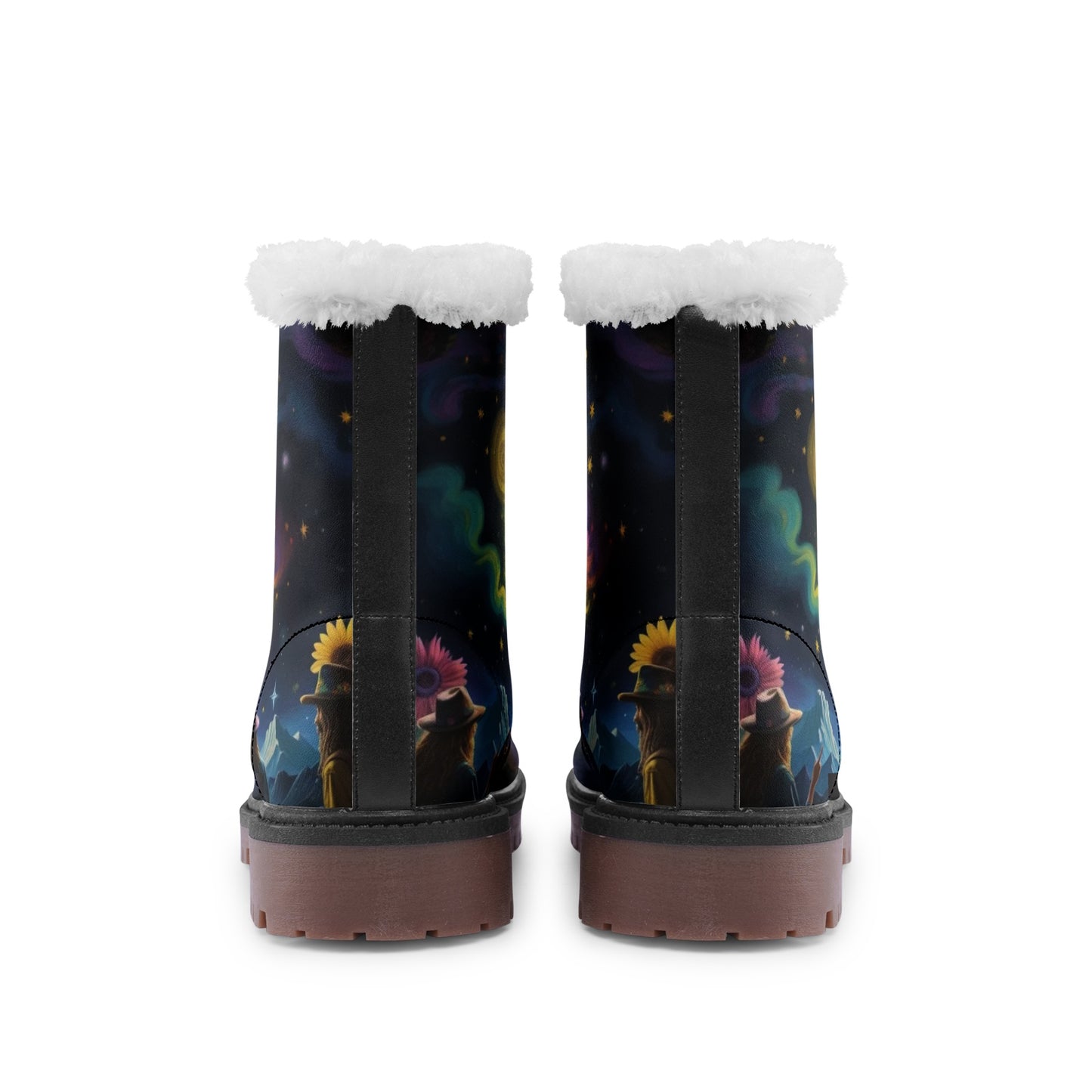 Emerald Blossoms - Hippie Life Faux Fur Leather Boots For the Free-Spirited Souls